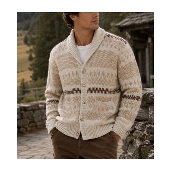 Old Navy Other - Fair Isle Chunky Cardigan Sweater Mens XL Beige Brown Preppy Coastal Old Navy